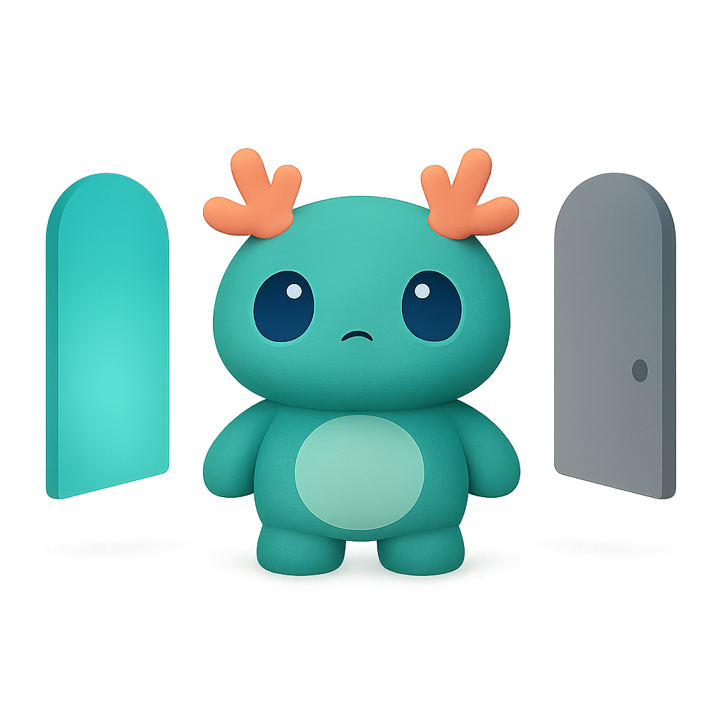 ケンティーくん — 明暗2つのドアの間で選択に悩む